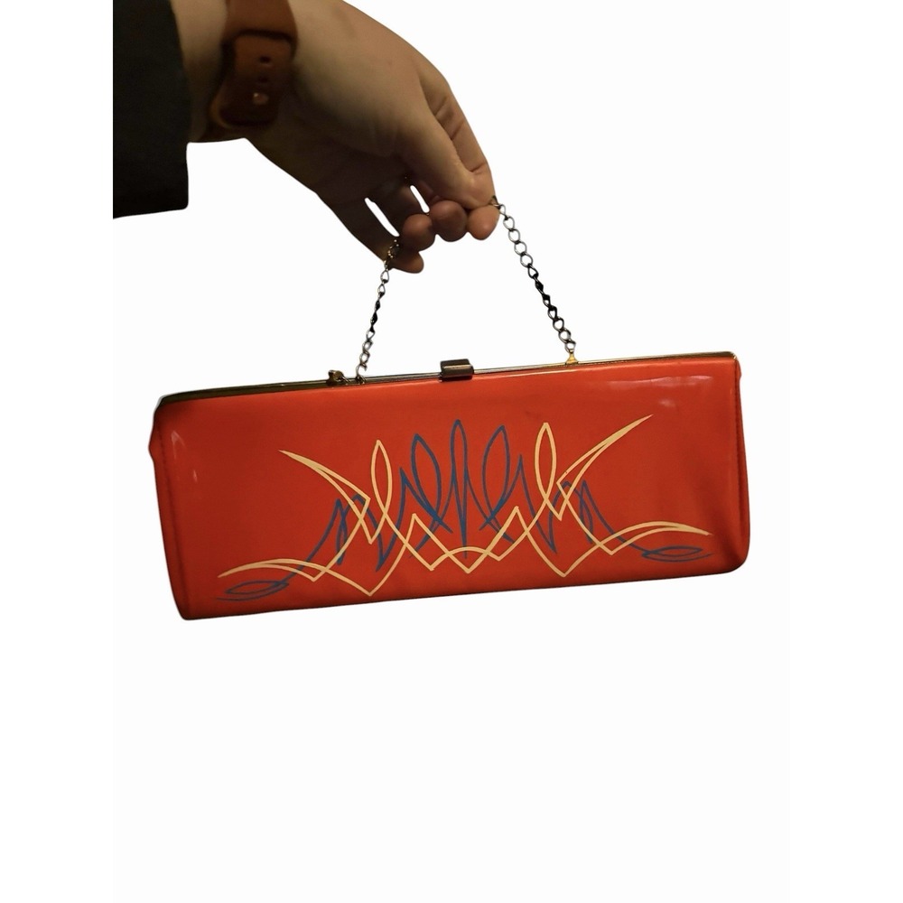 Mod 60s Striped Clutch Purse with Bow, Crossbody Vintage Pin-Up Orange